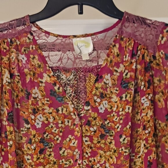 #10 Pink/Orange Button Down Short Sleeve Top Size S - Picture 3 of 5